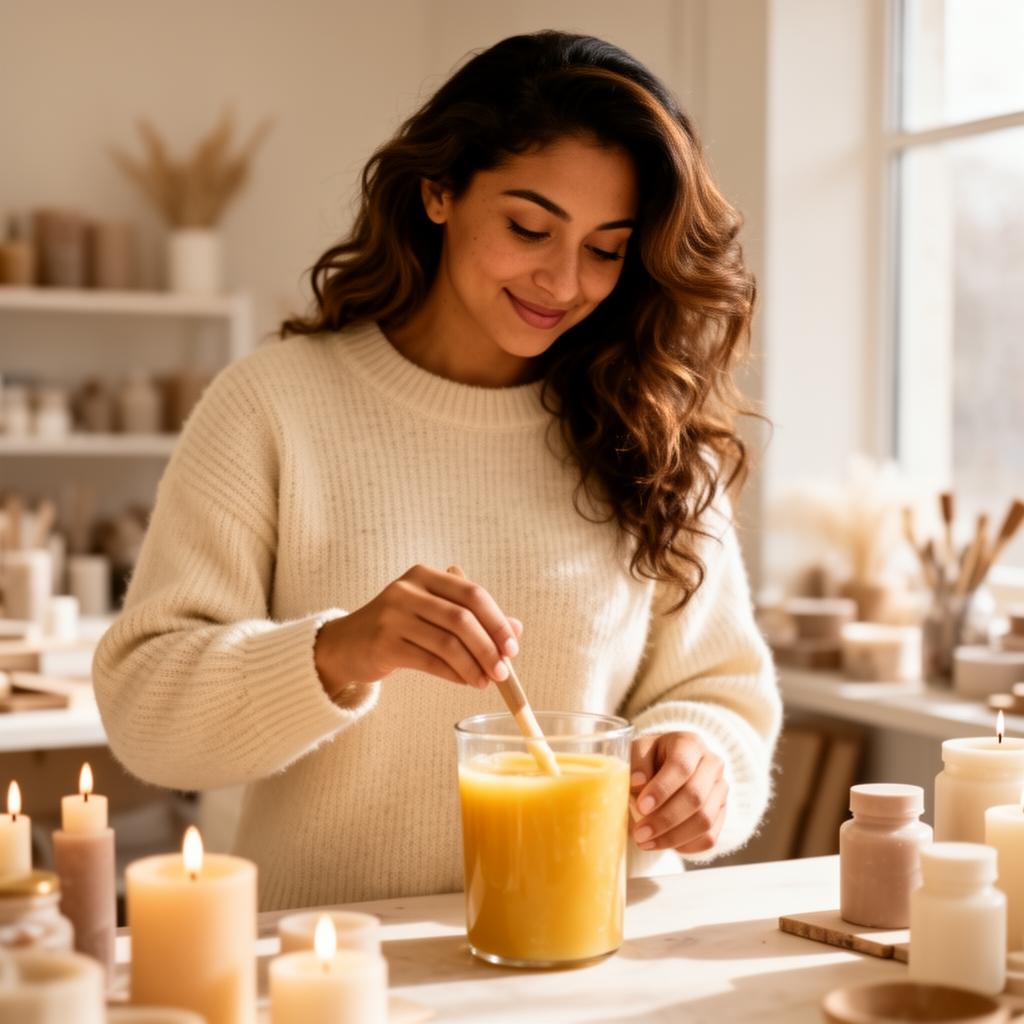 Karla Ruiz crafting candles in her studio